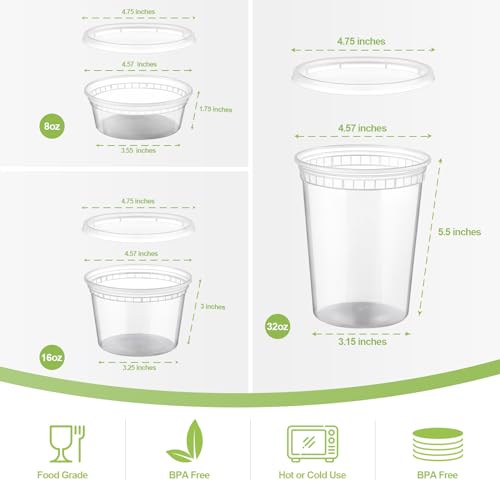 AOZITA 24 Sets Plastic Deli Food Containers With Lids, 8 oz 16oz 32oz Variety pack, Airtight Food Storage Containers, Freezer/Dishwasher/Microwave Safe, Soup Containers For Takeout Food Storage - My Kitchen Products
