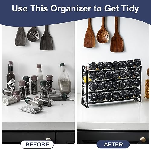 AOZITA Spice Rack Organizer for Cabinet, Spice Organizer with 28 Empty Spice Jars with Black Lids, Funnel, Spice Labels, Seasoning Organizer for Countertop, Cabinet, Kitchen, Pantry, Cupboard - My Kitchen Products
