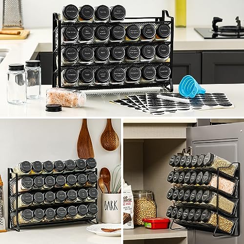 AOZITA Spice Rack Organizer for Cabinet, Spice Organizer with 28 Empty Spice Jars with Black Lids, Funnel, Spice Labels, Seasoning Organizer for Countertop, Cabinet, Kitchen, Pantry, Cupboard - My Kitchen Products