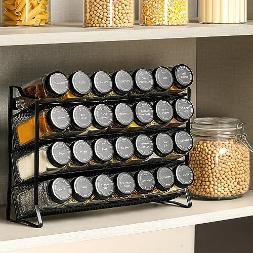 AOZITA Spice Rack Organizer for Cabinet, Spice Organizer with 28 Empty Spice Jars with Black Lids, Funnel, Spice Labels, Seasoning Organizer for Countertop, Cabinet, Kitchen, Pantry, Cupboard - My Kitchen Products