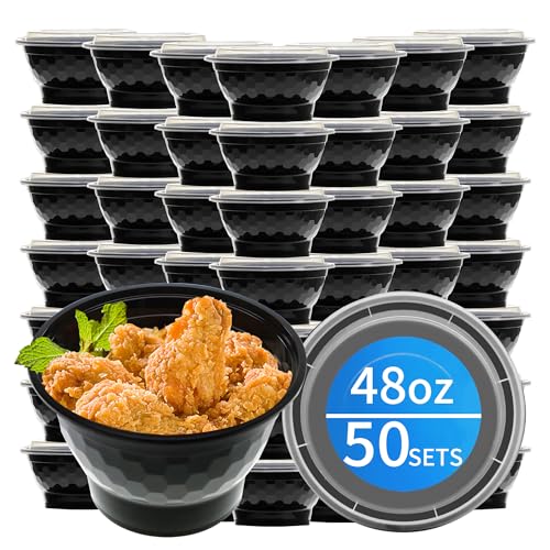 APSIC 48oz Plastic Meal Prep Bowls Containers With Lid, 50 Sets(100-Piece) - My Kitchen Products