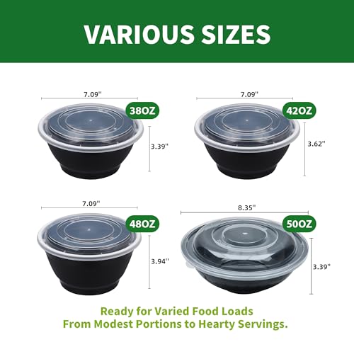 APSIC 48oz Plastic Meal Prep Bowls Containers With Lid, 50 Sets(100-Piece) - My Kitchen Products