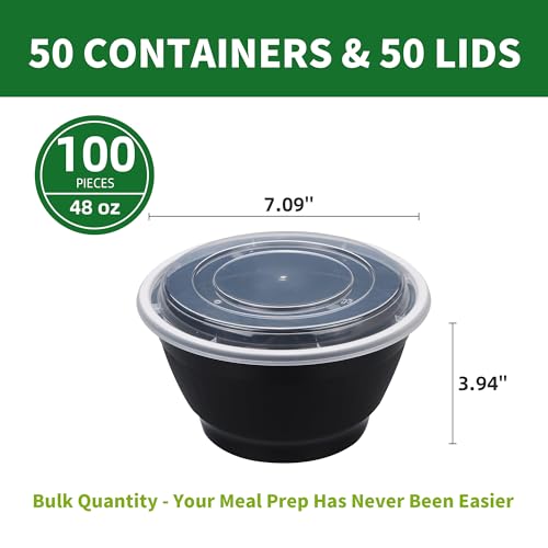 APSIC 48oz Plastic Meal Prep Bowls Containers With Lid, 50 Sets(100-Piece) - My Kitchen Products