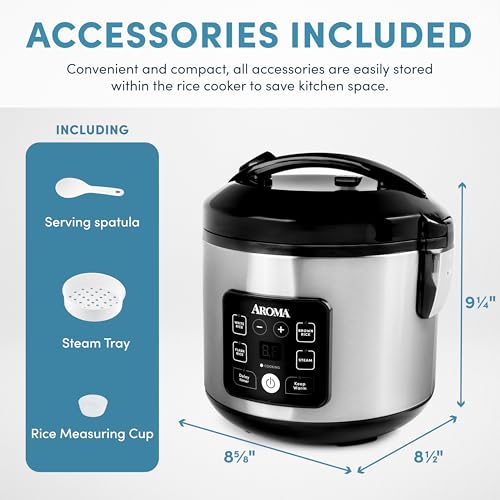 AROMA® CoreCoat™ Digital Rice Cooker & Steamer for Brown Rice with Nonstick Ceramic Coating (8 Cups Cooked, 4 Cups Uncooked) - My Kitchen Products