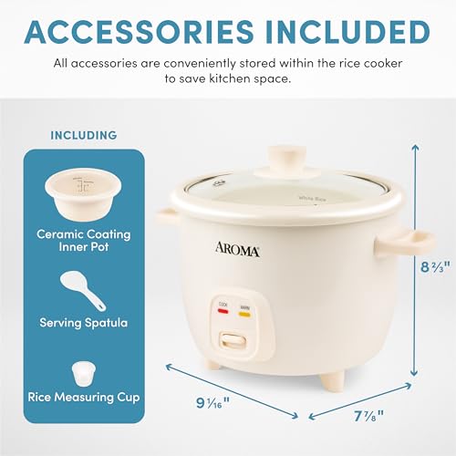 AROMA CoreCoat Pot-Style Rice Cooker with One-Touch Control and Non-Stick Ceramic Coating (6 Cups Cooked, 3 Cups Uncooked) - My Kitchen Products