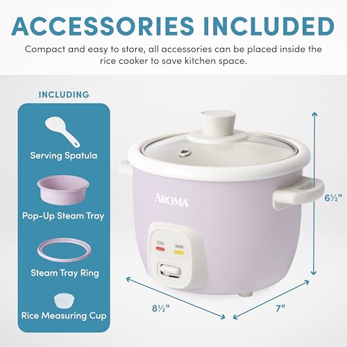 AROMA® CoreCoat Rice Cooker with Pop-Up Food Steaming Basket (4 Cups Cooked, 2 Cups Uncooked, 1 Qt) - My Kitchen Products