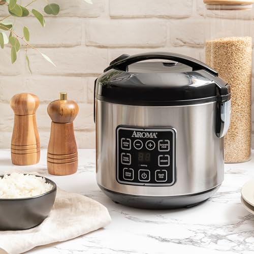 AROMA Digital Rice Cooker, 4-Cup (Uncooked) / 8-Cup (Cooked), Steamer, Grain Cooker, Multicooker, 2 Qt, Stainless Steel Exterior, ARC-914SBD - My Kitchen Products