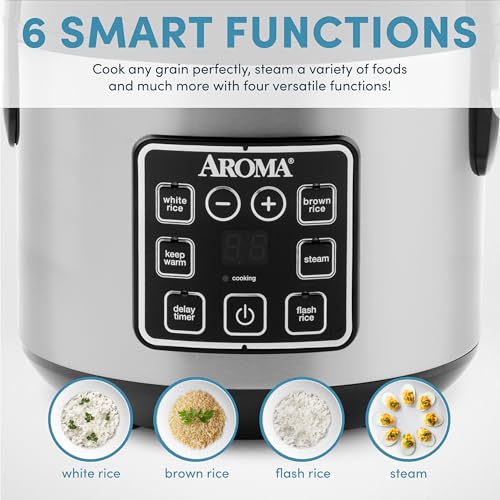 AROMA Digital Rice Cooker, 4-Cup (Uncooked) / 8-Cup (Cooked), Steamer, Grain Cooker, Multicooker, 2 Qt, Stainless Steel Exterior, ARC-914SBD - My Kitchen Products