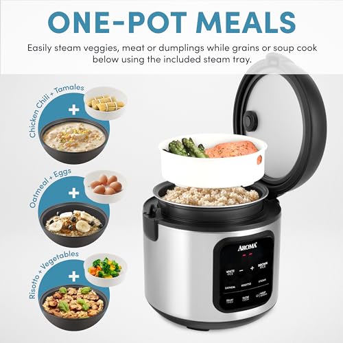 AROMA Digital Rice Cooker, 4-Cup (Uncooked) / 8-Cup (Cooked), Steamer, Multicooker, Slow Cooker, Oatmeal Cooker, Auto Keep Warm, 2 Qt, Stainless Steel Exterior - My Kitchen Products