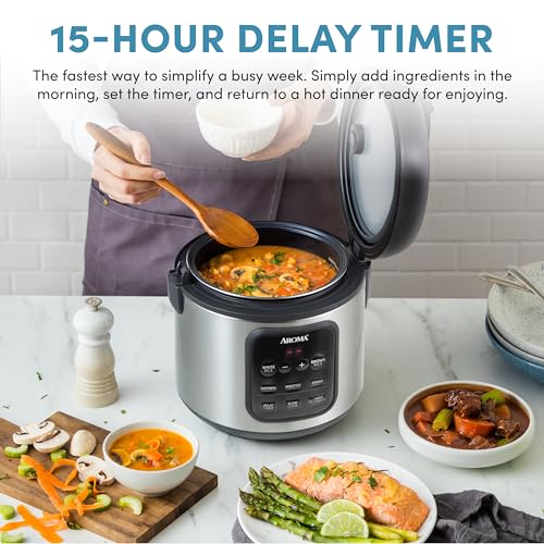 AROMA Digital Rice Cooker, 4-Cup (Uncooked) / 8-Cup (Cooked), Steamer, Multicooker, Slow Cooker, Oatmeal Cooker, Auto Keep Warm, 2 Qt, Stainless Steel Exterior - My Kitchen Products