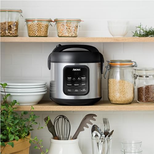 AROMA Digital Rice Cooker, 4-Cup (Uncooked) / 8-Cup (Cooked), Steamer, Multicooker, Slow Cooker, Oatmeal Cooker, Auto Keep Warm, 2 Qt, Stainless Steel Exterior - My Kitchen Products