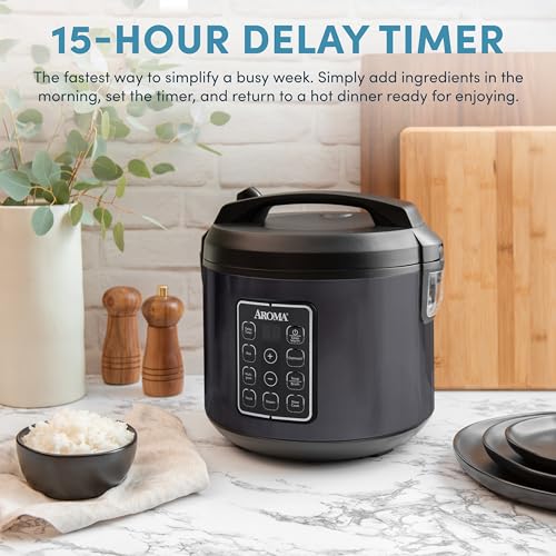 AROMA® Digital Rice Cooker, Multicooker, 6-Cup (Uncooked) / 12-Cup (Cooked), Steamer, Slow Cooker, Oatmeal Cooker, Grain Cooker, Auto Keep Warm, 3 Qt, Black, ARC-966BD - My Kitchen Products