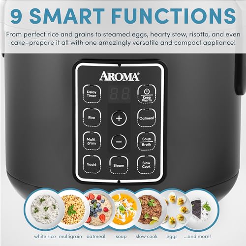 AROMA® Digital Rice Cooker, Multicooker, 6-Cup (Uncooked) / 12-Cup (Cooked), Steamer, Slow Cooker, Oatmeal Cooker, Grain Cooker, Auto Keep Warm, 3 Qt, Black, ARC-966BD - My Kitchen Products