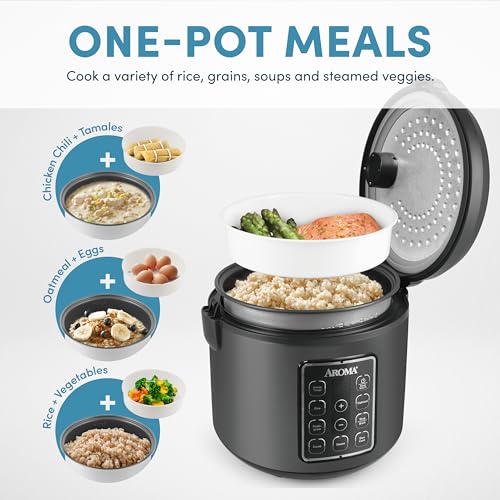 AROMA® Digital Rice Cooker, Multicooker, 6-Cup (Uncooked) / 12-Cup (Cooked), Steamer, Slow Cooker, Oatmeal Cooker, Grain Cooker, Auto Keep Warm, 3 Qt, Black, ARC-966BD - My Kitchen Products