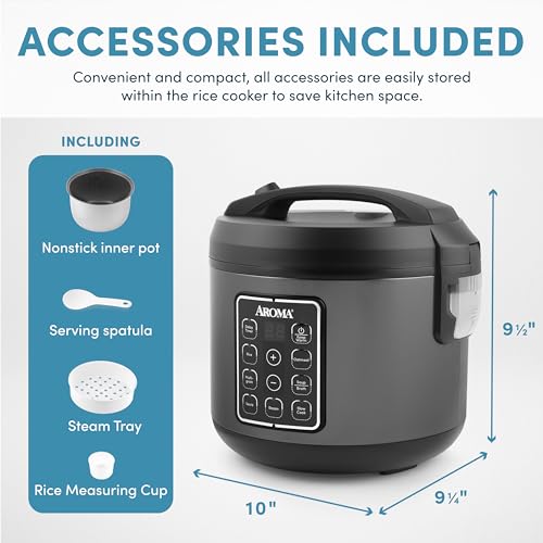 AROMA® Digital Rice Cooker, Multicooker, 6-Cup (Uncooked) / 12-Cup (Cooked), Steamer, Slow Cooker, Oatmeal Cooker, Grain Cooker, Auto Keep Warm, 3 Qt, Black, ARC-966BD - My Kitchen Products