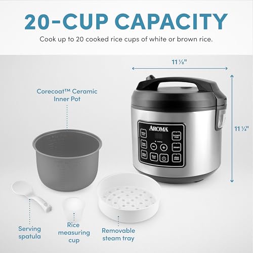 Aroma Housewares 20 Cup Cooked (10 cup uncooked) Digital Rice Cooker, Slow Cooker, Food Steamer, SS Exterior (ARC-150SB),Black - My Kitchen Products