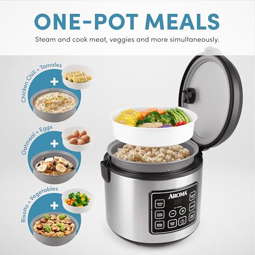 Aroma Housewares 20 Cup Cooked (10 cup uncooked) Digital Rice Cooker, Slow Cooker, Food Steamer, SS Exterior (ARC-150SB),Black - My Kitchen Products