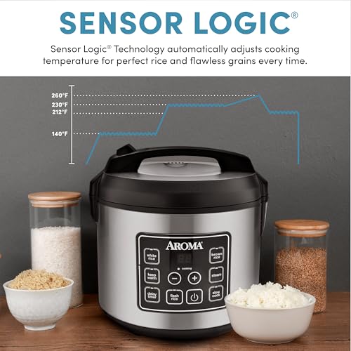 Aroma Housewares 20 Cup Cooked (10 cup uncooked) Digital Rice Cooker, Slow Cooker, Food Steamer, SS Exterior (ARC-150SB),Black - My Kitchen Products