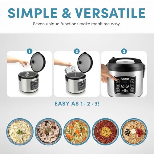 Aroma Housewares 20 Cup Cooked (10 cup uncooked) Digital Rice Cooker, Slow Cooker, Food Steamer, SS Exterior (ARC-150SB),Black - My Kitchen Products