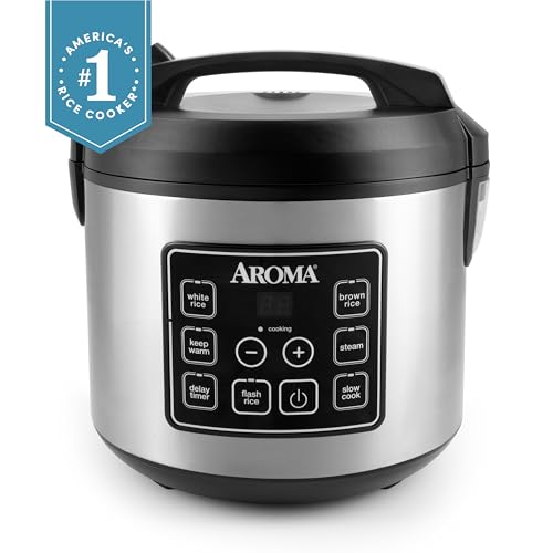 Aroma Housewares 20 Cup Cooked (10 cup uncooked) Digital Rice Cooker, Slow Cooker, Food Steamer, SS Exterior (ARC-150SB),Black - My Kitchen Products