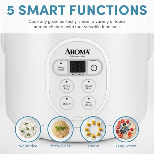 Aroma Housewares 8-Cup (Cooked) (4-Cup UNCOOKED) Digital Rice Cooker and Food Steamer (ARC-914D),White - My Kitchen Products