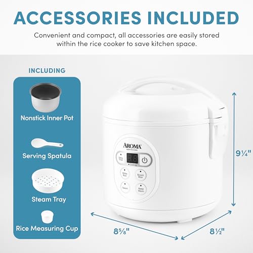 Aroma Housewares 8-Cup (Cooked) (4-Cup UNCOOKED) Digital Rice Cooker and Food Steamer (ARC-914D),White - My Kitchen Products