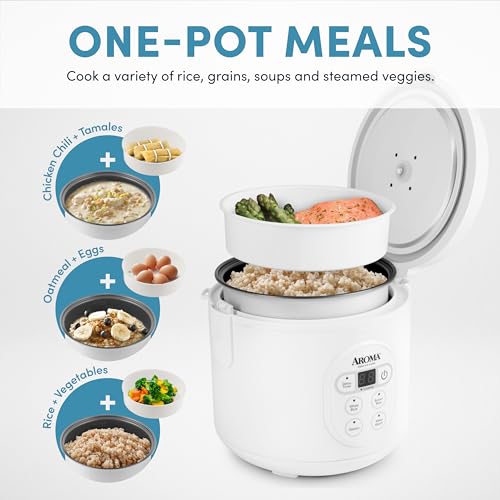 Aroma Housewares 8-Cup (Cooked) (4-Cup UNCOOKED) Digital Rice Cooker and Food Steamer (ARC-914D),White - My Kitchen Products
