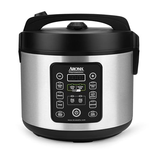 Aroma Housewares ARC-1120SBL SmartCarb Cool-Touch Stainless Steel Rice Multicooker Food Steamer, Slow Cooker with Non-Stick Inner Pot and Steam Tray, 20-Cup(cooked)/ 5Qt, Black - My Kitchen Products