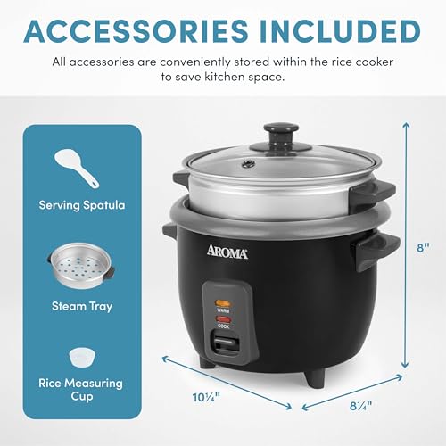 Aroma Housewares ARC-363-1NGB 3 Uncooked/6 Cups Cooked Rice Cooker, Steamer, Multicooker, 2-6 cups, Black - My Kitchen Products