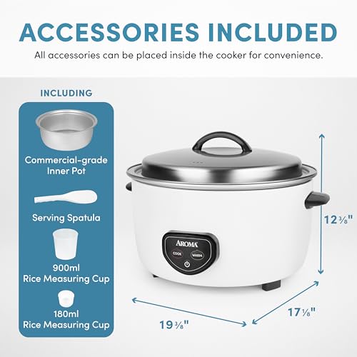 Aroma Housewares Commercial 60-Cup (Cooked) / 14Qt. Rice & Grain Cooker (ARC-1430E), White - My Kitchen Products