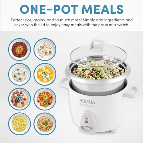 Aroma Housewares Select Stainless Rice Cooker & Warmer with Uncoated Inner Pot, 14-Cup(cooked) / 3Qt, ARC-757SG - My Kitchen Products