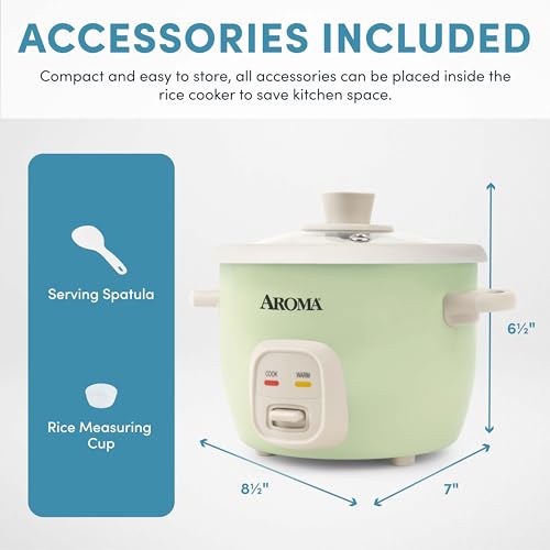AROMA® Mini Rice Cooker, 2-Cup (Uncooked) / 4-Cup (Cooked), Grain Cooker, Soup Maker, Oatmeal Cooker, Auto Keep Warm, 1 Qt, Light Green - My Kitchen Products