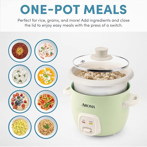 AROMA® Mini Rice Cooker, 2-Cup (Uncooked) / 4-Cup (Cooked), Grain Cooker, Soup Maker, Oatmeal Cooker, Auto Keep Warm, 1 Qt, Light Green - My Kitchen Products