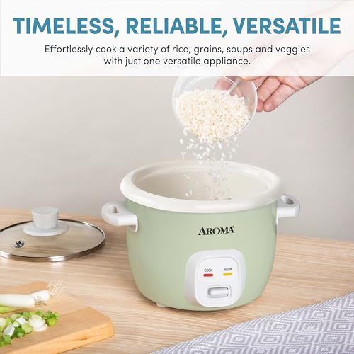 AROMA® Mini Rice Cooker, 2-Cup (Uncooked) / 4-Cup (Cooked), Grain Cooker, Soup Maker, Oatmeal Cooker, Auto Keep Warm, 1 Qt, Light Green - My Kitchen Products