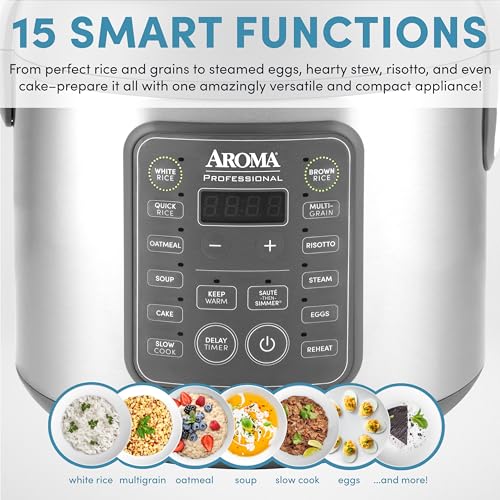 AROMA Professional Digital Rice Cooker, 10-Cup (Uncooked) / 20-Cup (Cooked), Multicooker, Slow Cooker, Steamer, Oatmeal Cooker, Egg Cooker, STS, 5 Qt, Gray, ARC-5200SG - My Kitchen Products
