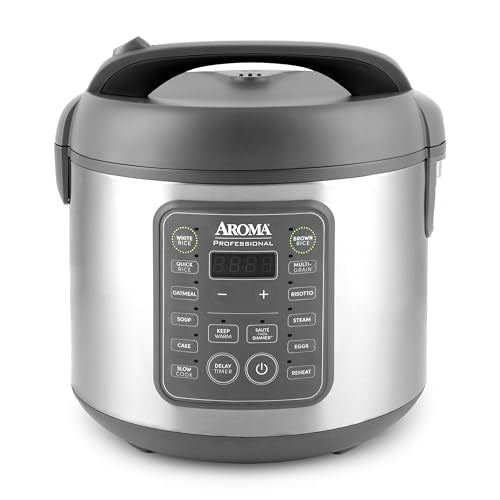 AROMA Professional Digital Rice Cooker, 10-Cup (Uncooked) / 20-Cup (Cooked), Multicooker, Slow Cooker, Steamer, Oatmeal Cooker, Egg Cooker, STS, 5 Qt, Gray, ARC-5200SG - My Kitchen Products