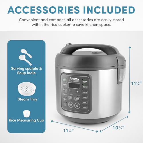 AROMA Professional Digital Rice Cooker, 10-Cup (Uncooked) / 20-Cup (Cooked), Multicooker, Slow Cooker, Steamer, Oatmeal Cooker, Egg Cooker, STS, 5 Qt, Gray, ARC-5200SG - My Kitchen Products