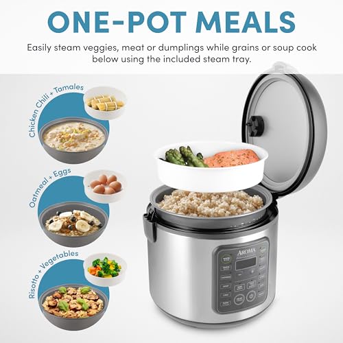 AROMA Professional Digital Rice Cooker, 10-Cup (Uncooked) / 20-Cup (Cooked), Multicooker, Slow Cooker, Steamer, Oatmeal Cooker, Egg Cooker, STS, 5 Qt, Gray, ARC-5200SG - My Kitchen Products