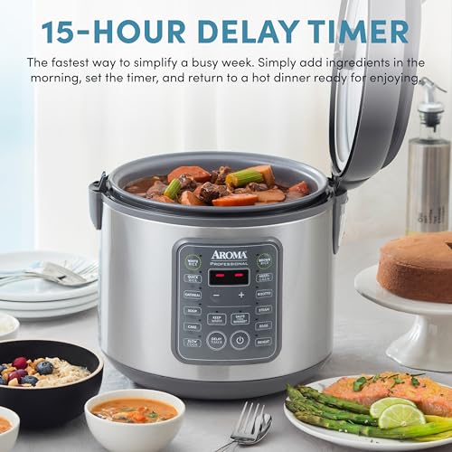AROMA Professional Digital Rice Cooker, 10-Cup (Uncooked) / 20-Cup (Cooked), Multicooker, Slow Cooker, Steamer, Oatmeal Cooker, Egg Cooker, STS, 5 Qt, Gray, ARC-5200SG - My Kitchen Products