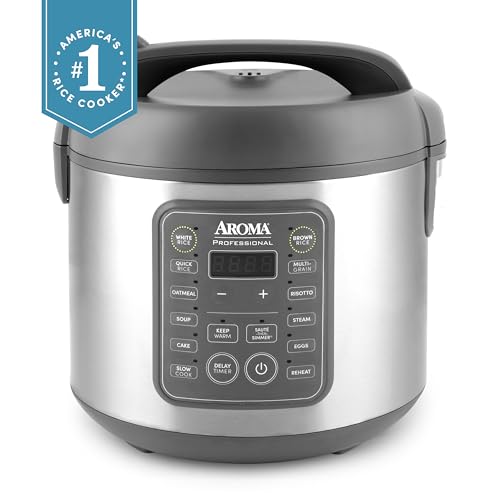 AROMA Professional Digital Rice Cooker, 10-Cup (Uncooked) / 20-Cup (Cooked), Multicooker, Slow Cooker, Steamer, Oatmeal Cooker, Egg Cooker, STS, 5 Qt, Gray, ARC-5200SG - My Kitchen Products