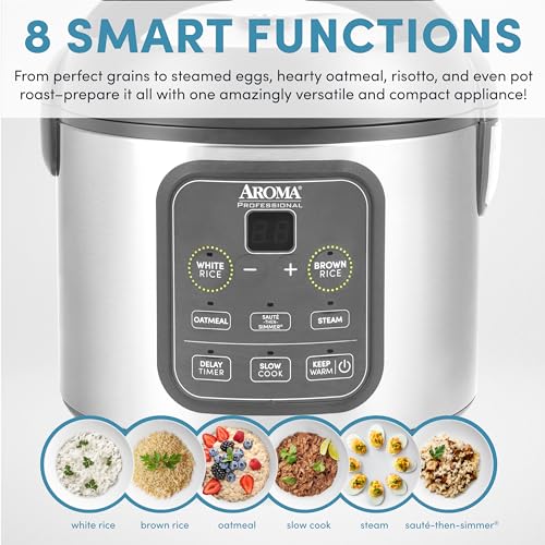 AROMA Professional Digital Rice Cooker, Multicooker, 4-Cup (Uncooked) / 8-Cup (Cooked), Steamer, Slow Cooker, Grain Cooker, 2Qt, Stainless Steel Exterior, ARC-994SG - My Kitchen Products