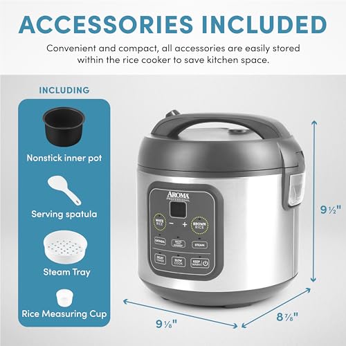 AROMA Professional Digital Rice Cooker, Multicooker, 4-Cup (Uncooked) / 8-Cup (Cooked), Steamer, Slow Cooker, Grain Cooker, 2Qt, Stainless Steel Exterior, ARC-994SG - My Kitchen Products