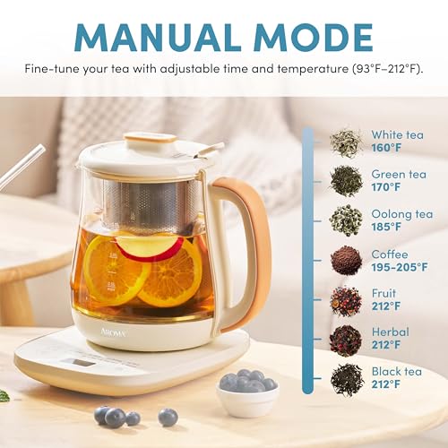 AROMA® Professional Infusion Glass Electric Tea Kettle with Temperature Control and 10 Preset Modes (6 Cups, 1.5 Liters) - My Kitchen Products