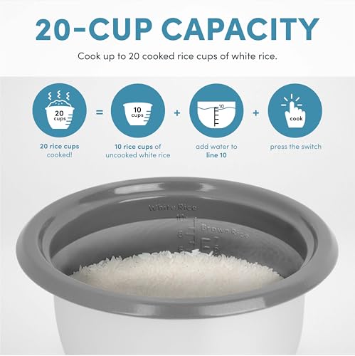 AROMA Rice Cooker, 10-Cup (Uncooked) / 20-Cup (Cooked), Steamer, Auto Keep Warm, Soup Maker, Oatmeal Cooker, Large Rice Cooker, 5 Qt, White, ARC-360-NGP - My Kitchen Products