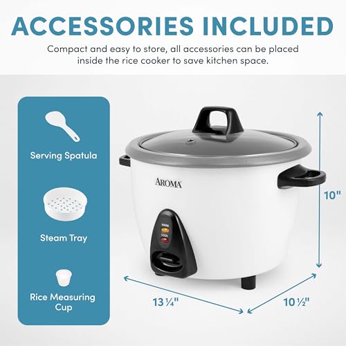 AROMA Rice Cooker, 10-Cup (Uncooked) / 20-Cup (Cooked), Steamer, Auto Keep Warm, Soup Maker, Oatmeal Cooker, Large Rice Cooker, 5 Qt, White, ARC-360-NGP - My Kitchen Products