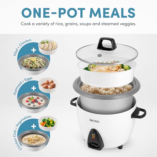 AROMA Rice Cooker, 10-Cup (Uncooked) / 20-Cup (Cooked), Steamer, Auto Keep Warm, Soup Maker, Oatmeal Cooker, Large Rice Cooker, 5 Qt, White, ARC-360-NGP - My Kitchen Products