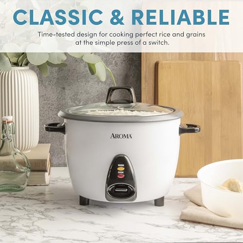 AROMA Rice Cooker, 10-Cup (Uncooked) / 20-Cup (Cooked), Steamer, Auto Keep Warm, Soup Maker, Oatmeal Cooker, Large Rice Cooker, 5 Qt, White, ARC-360-NGP - My Kitchen Products