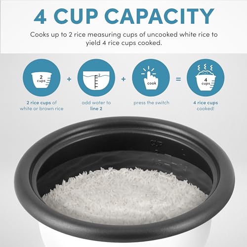 AROMA® Rice Cooker, 2-Cup (Uncooked) / 4-Cup (Cooked), Steamer, Grain Cooker, Soup Maker, Oatmeal Cooker, Auto Keep Warm, 1 Qt, White, ARC-302-1NG - My Kitchen Products