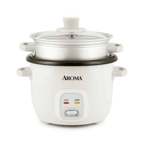 AROMA® Rice Cooker, 2-Cup (Uncooked) / 4-Cup (Cooked), Steamer, Grain Cooker, Soup Maker, Oatmeal Cooker, Auto Keep Warm, 1 Qt, White, ARC-302-1NG - My Kitchen Products