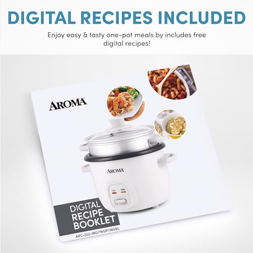 AROMA® Rice Cooker, 2-Cup (Uncooked) / 4-Cup (Cooked), Steamer, Grain Cooker, Soup Maker, Oatmeal Cooker, Auto Keep Warm, 1 Qt, White, ARC-302-1NG - My Kitchen Products